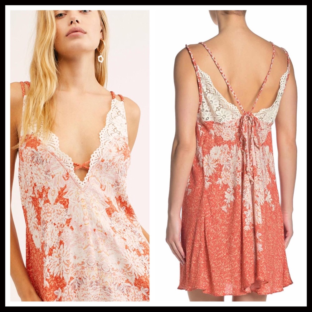 FREE PEOPLE BOHO LACE FLOWY SLIP MINI DRESS A3C - Picture 7 of 16